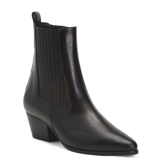 SANDRO NOIR Made In Portugal Leather Amelya Heeled Booties - Picture 1 of 2